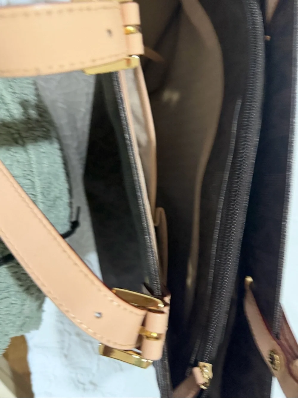 Michael Kors Brown Monogram Tote with Blush Straps